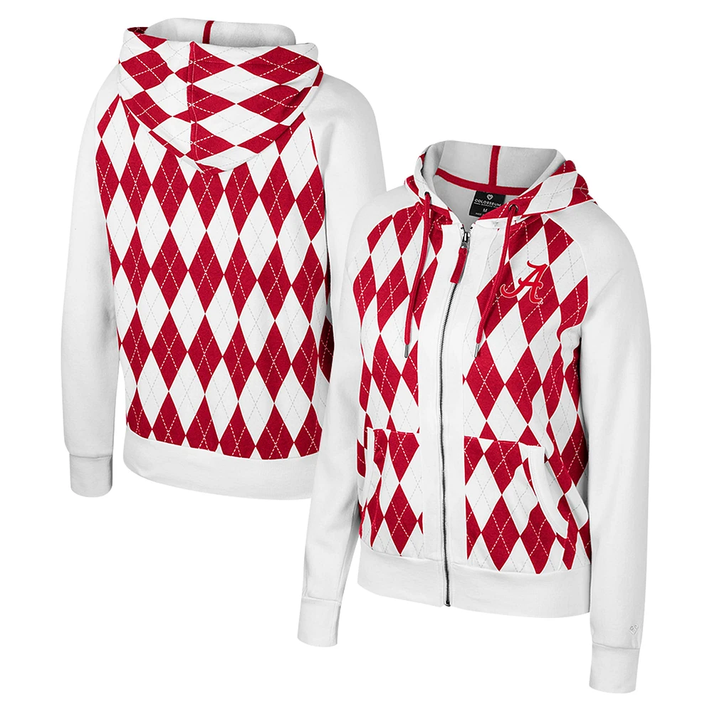 Veste zippée intégrale Dealio Argyle pour femme Colosseum White Alabama Crimson Tide