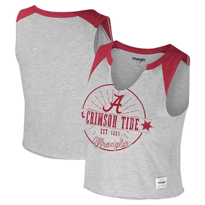 T-shirt court musculaire vintage Colosseum x Wrangler Heather Grey Alabama Crimson Tide pour femmes