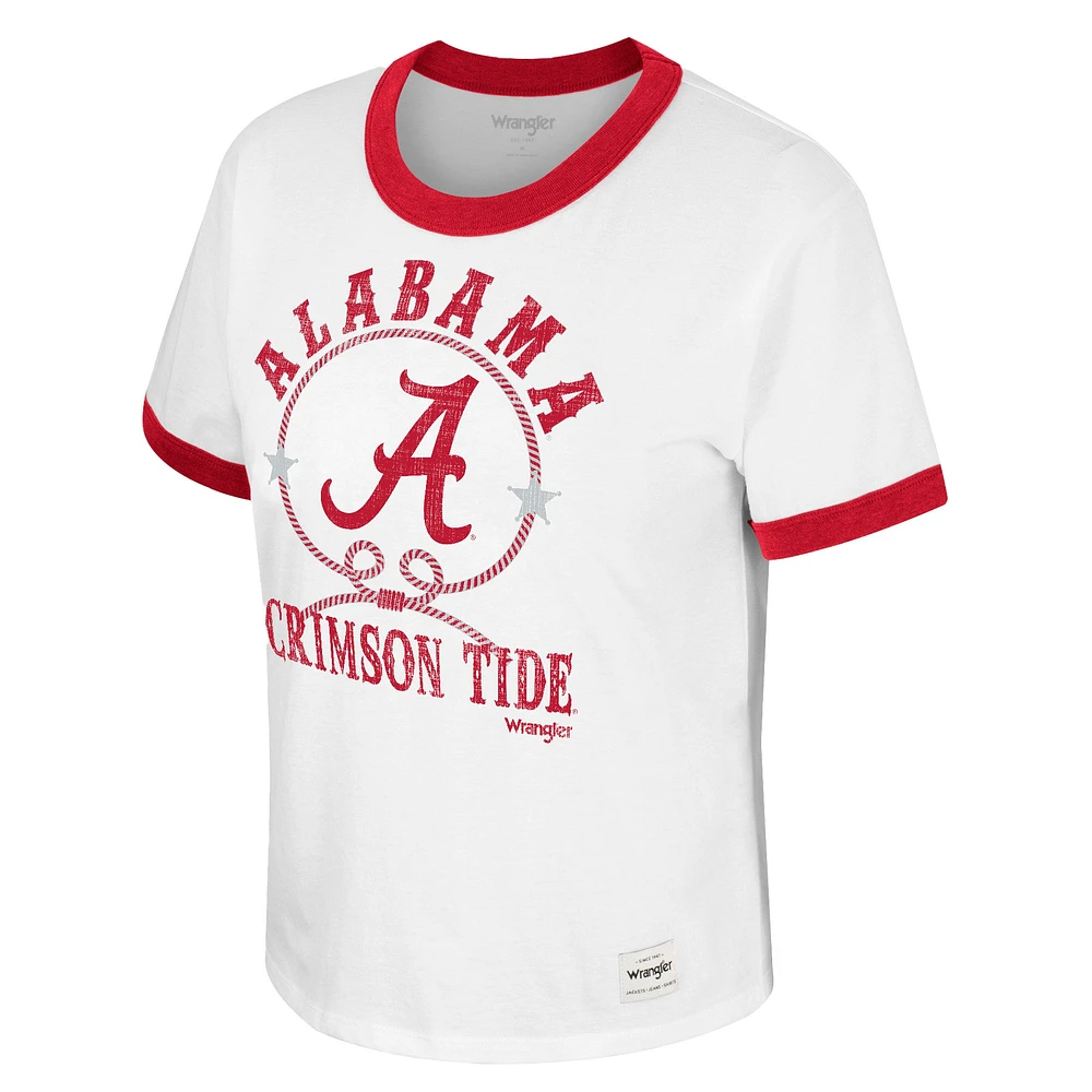 Women's Colosseum x Wrangler White Alabama Crimson Tide Freehand Ringer T-Shirt