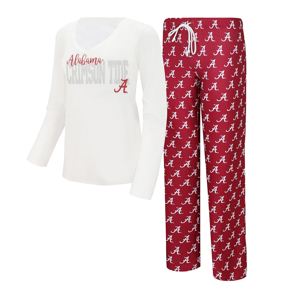 Concepts Sport Blanc/Crimson Alabama Crimson Tide T-shirt à col en V manches longues et pantalon de jauge Ensemble nuit