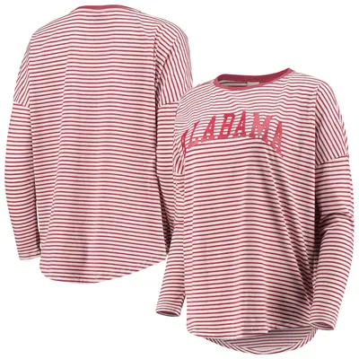 Alabama Crimson Tide Women's Melange Striped Boxy Long Sleeve T-Shirt - Crimson/White