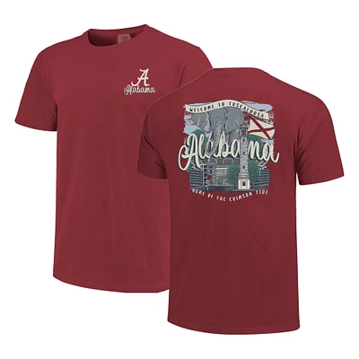 Women's Crimson Alabama Tide Comfort Colors Campus Scene Drawing Script T-Shirt