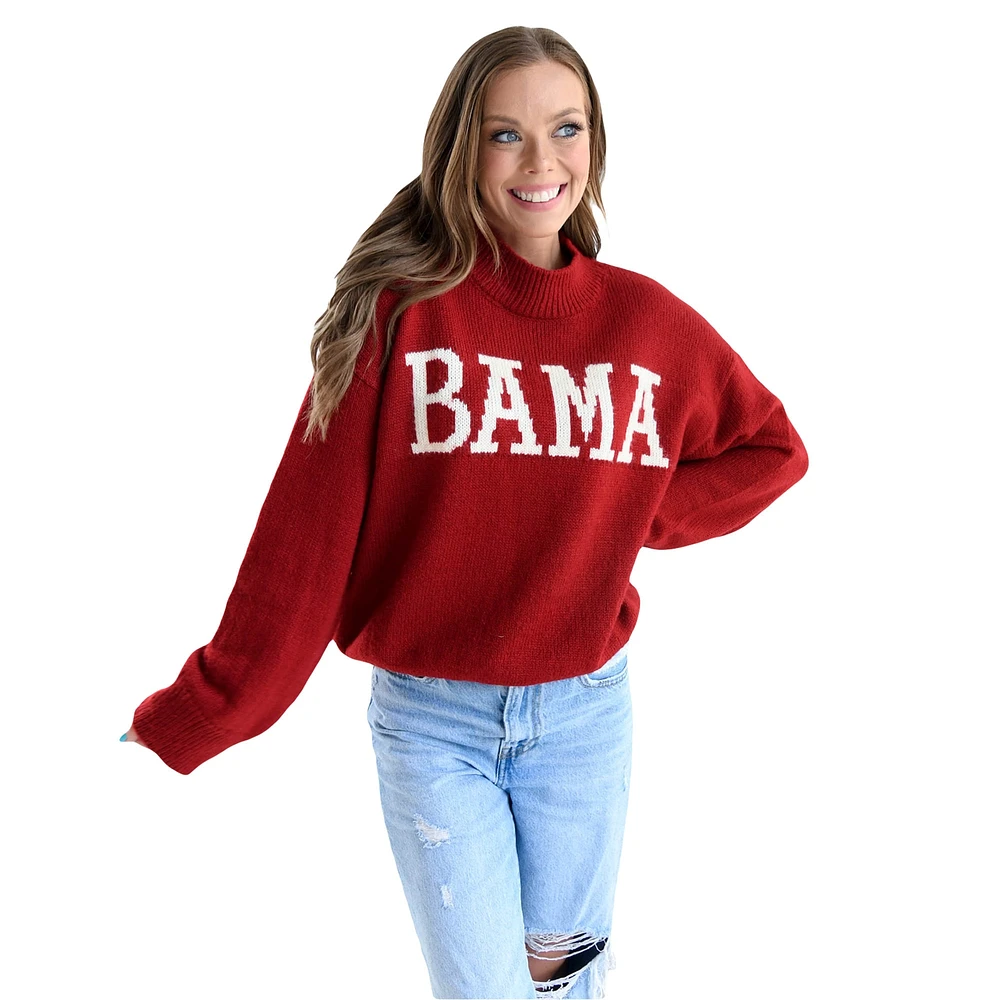 Women's  Crimson Alabama Tide Oversized Varsity Sweater