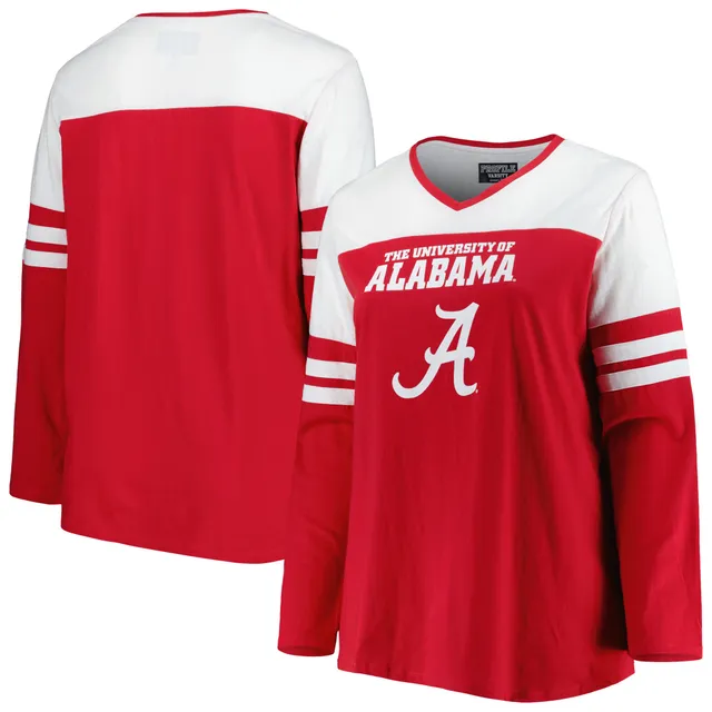 Women's Pressbox White/Crimson Alabama Crimson Tide Brooking Sleeve Stripe Raglan Long T-Shirt Size: Small