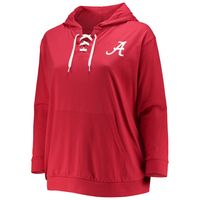 Women's Crimson Alabama Tide Plus Wordmark V-Neck Lace-Up Pullover Hoodie