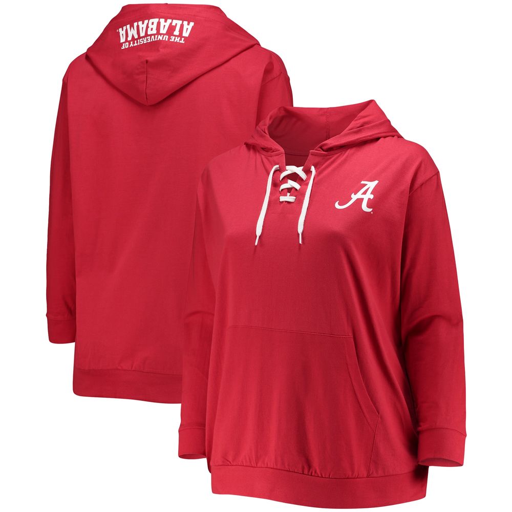 Women's Crimson Alabama Tide Plus Wordmark V-Neck Lace-Up Pullover Hoodie