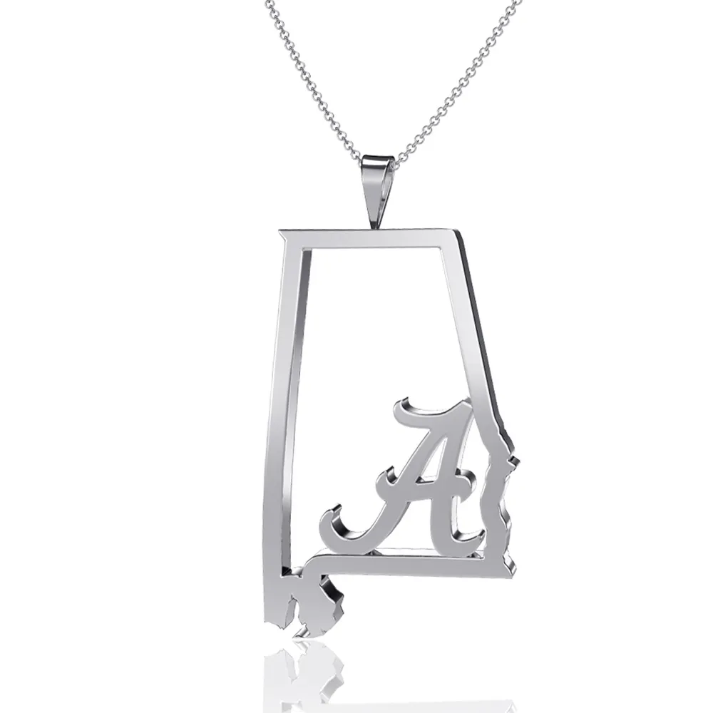 Alabama Crimson Tide Dayna Designs Women's Team State Outline Necklace - Silver