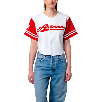 T-shirt court en jersey de baseball établi & Co. pour femme, blanc, Alabama Crimson Tide