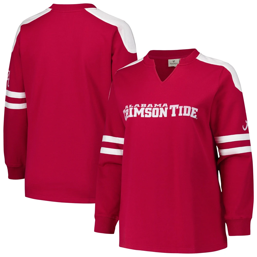 Women's Fanatics Crimson Alabama Tide Plus Contrast Sleeve Fleece Pullover Sweatshirt