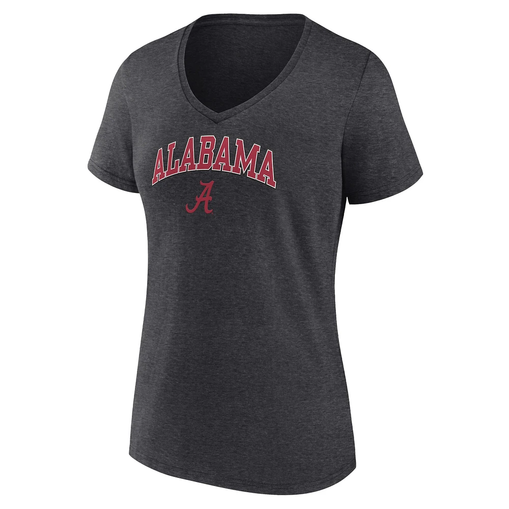 T-shirt à col en V pour femme Fanatics Heather Charcoal Alabama Crimson Tide Campus