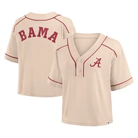 Women's Fanatics Tan Alabama Crimson Tide Oversized Dominant Force Cropped V-Neck T-Shirt