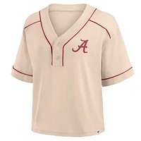 Women's Fanatics Tan Alabama Crimson Tide Oversized Dominant Force Cropped V-Neck T-Shirt