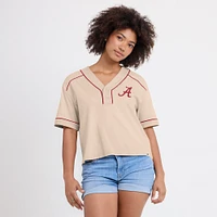 Women's Fanatics Tan Alabama Crimson Tide Oversized Dominant Force Cropped V-Neck T-Shirt