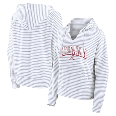 Sweat à capuche rayé col cranté et logo Alabama Crimson Tide Arch pour femme Fanatics blanc/gris