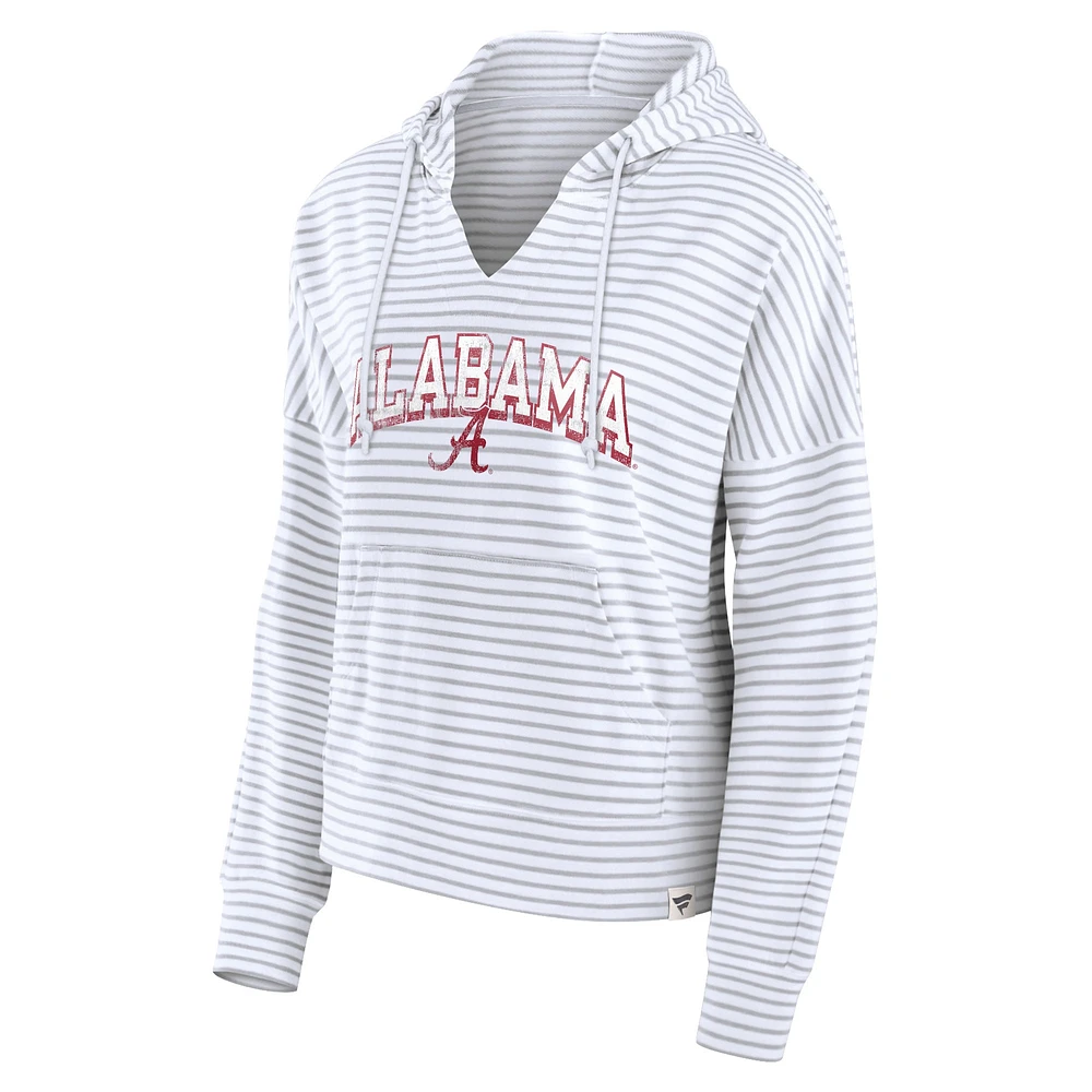 Women's Fanatics  White Alabama Crimson Tide Striped Notch Neck Pullover Hoodie