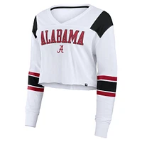 Women's Fanatics White Alabama Crimson Tide Training Camp Cropped Long Sleeve V-Neck Fashion Top