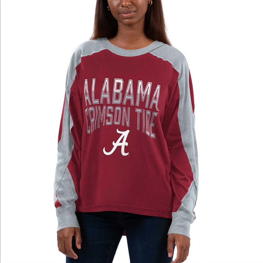 T-shirt surdimensionné à manches longues G-III 4Her par Carl Banks pour femmes, cramoisi/gris, Alabama Crimson Tide Smash