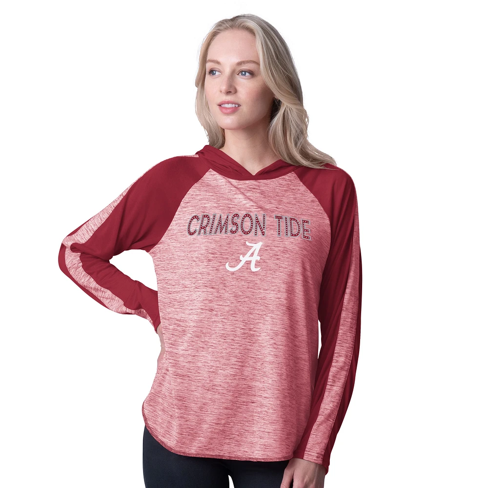 T-shirt à capuche manches longues G-III 4Her par Carl Banks pour femme Crimson Alabama Tide Underdog Bling Raglan