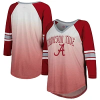 T-shirt G-III 4Her by Carl Banks pour femme blanc/cramoisi Alabama Crimson Tide Lead Off Ombre Raglan à manches 3/4 et col en V