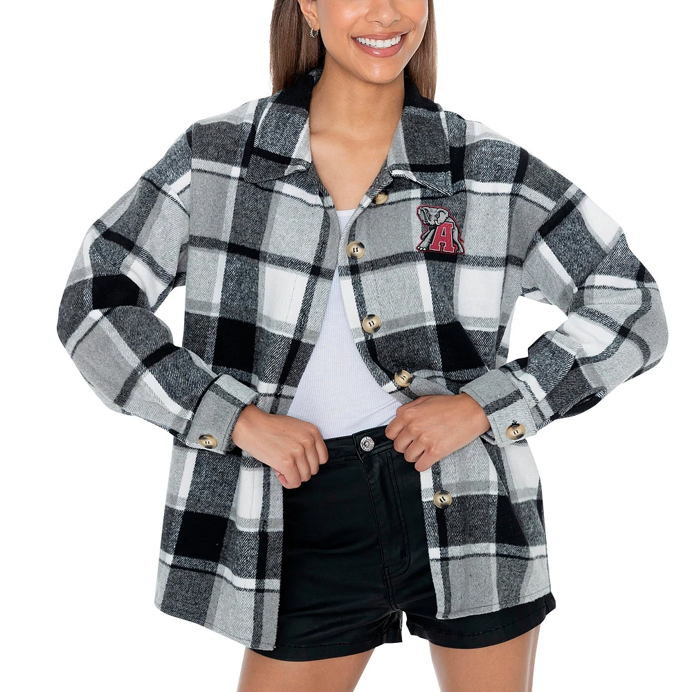 Chemise boutonnée en flanelle Gameday Couture grise pour femme des Alabama Crimson Tide End Zone Game