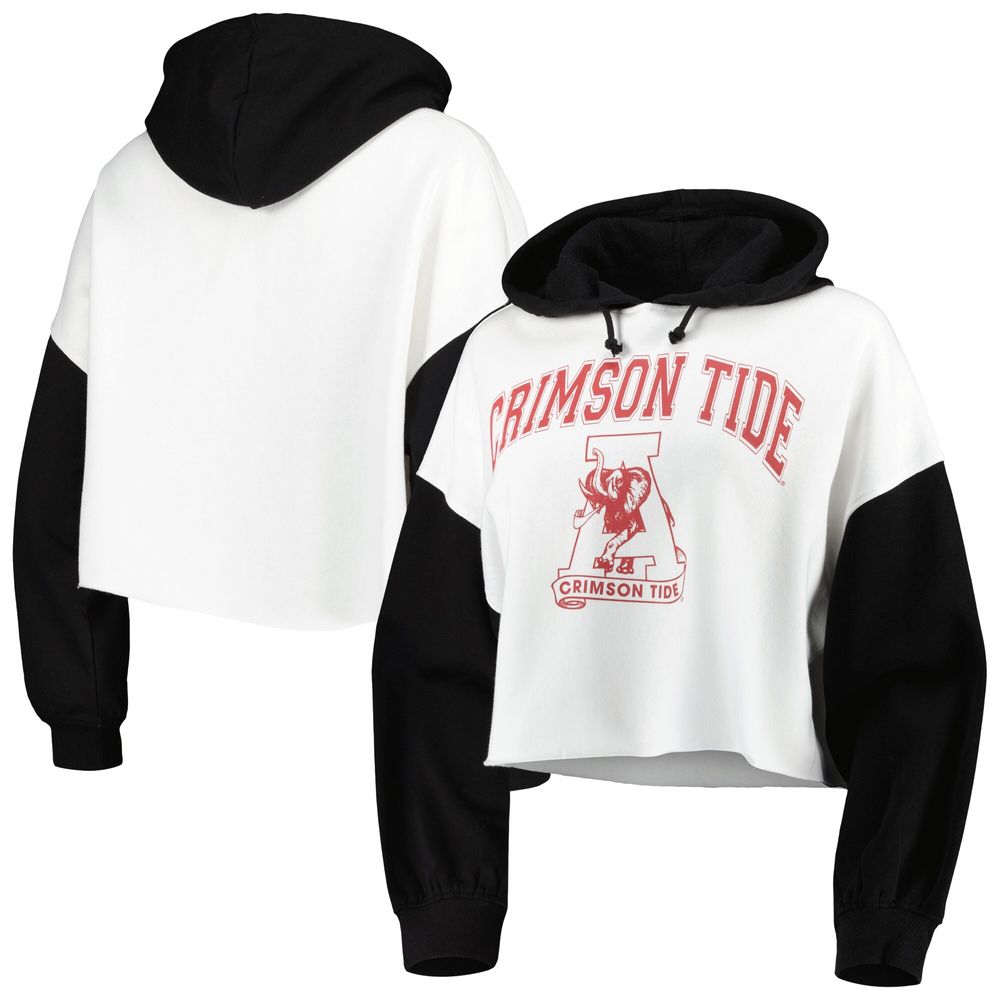 Gameday Couture Women's Gameday Couture White/Black Alabama Crimson Tide  Good Time Color Block Cropped Hoodie