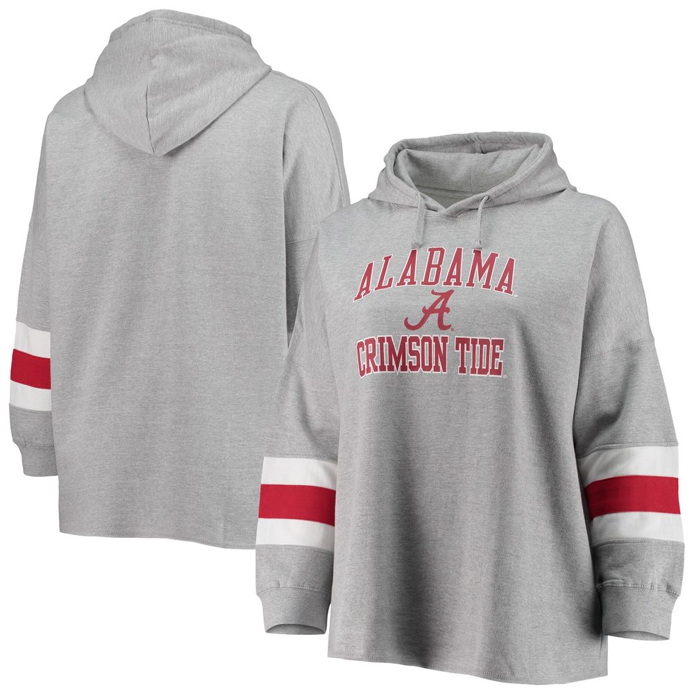 Women's Heathered Gray Alabama Crimson Tide Plus Sleeve Stripe Pullover Hoodie