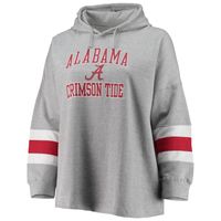 Women's Heathered Gray Alabama Crimson Tide Plus Sleeve Stripe Pullover Hoodie