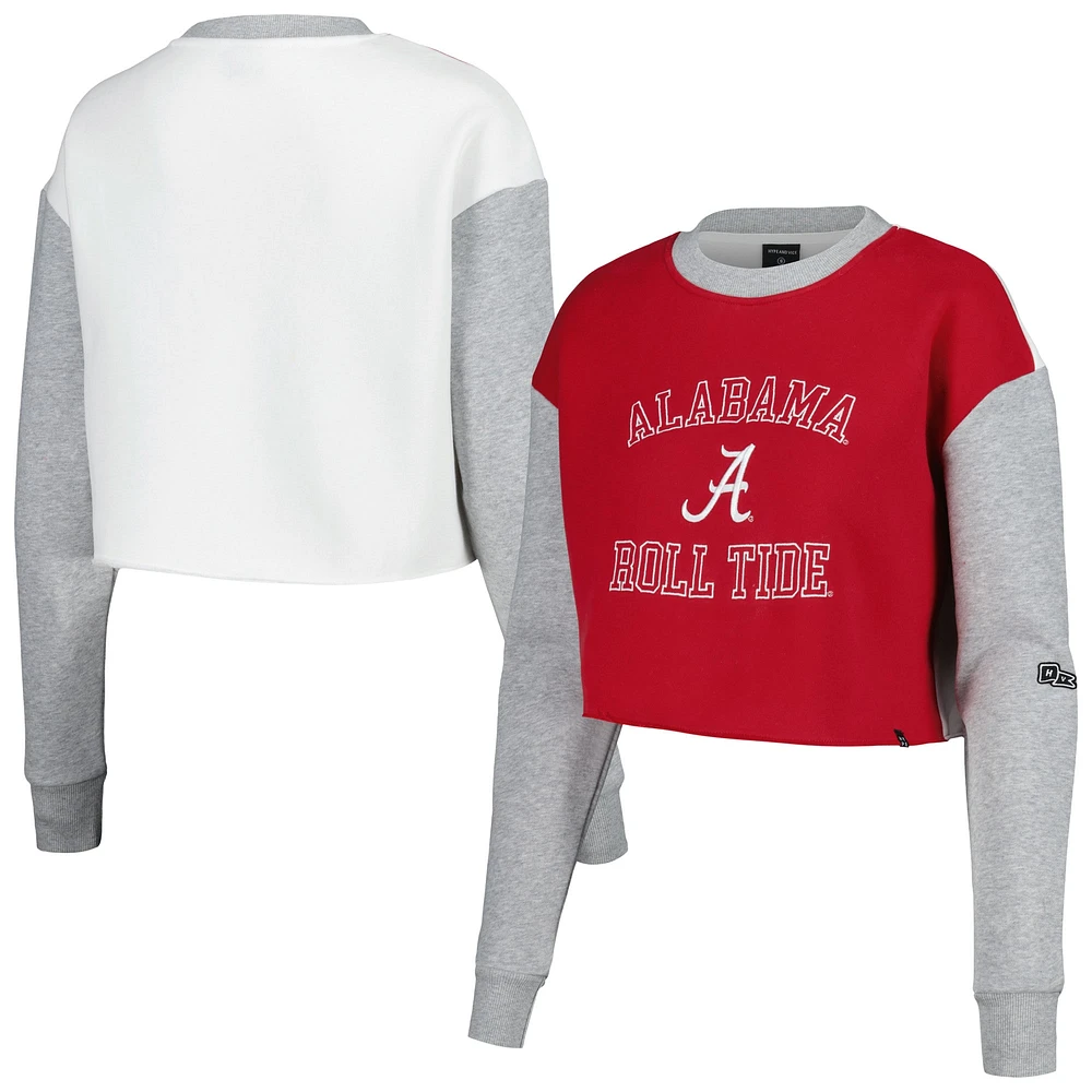 Women's Hype and Vice Crimson Alabama Tide Colorblock Rookie Crew Pullover Sweatshirt