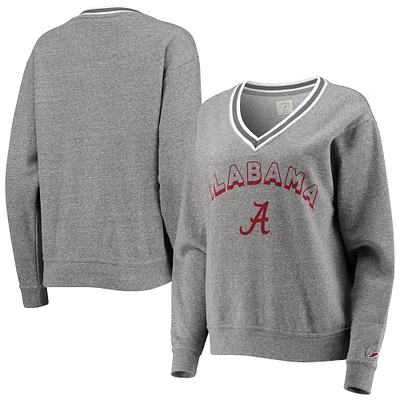 Women's League Collegiate Wear Heathered Gray Alabama Crimson Tide Victory Springs Tri-Blend V-Neck Pullover Sweatshirt