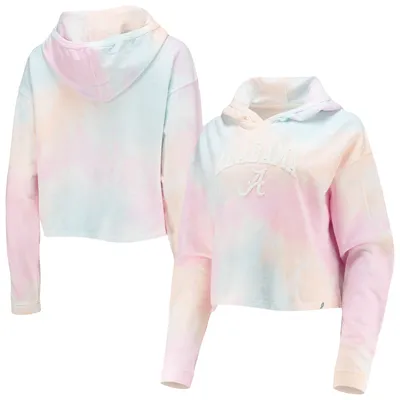 Alabama Crimson Tide League Collegiate Wear Women's Tie-Dye Cropped Pullover Hoodie - Pink/White