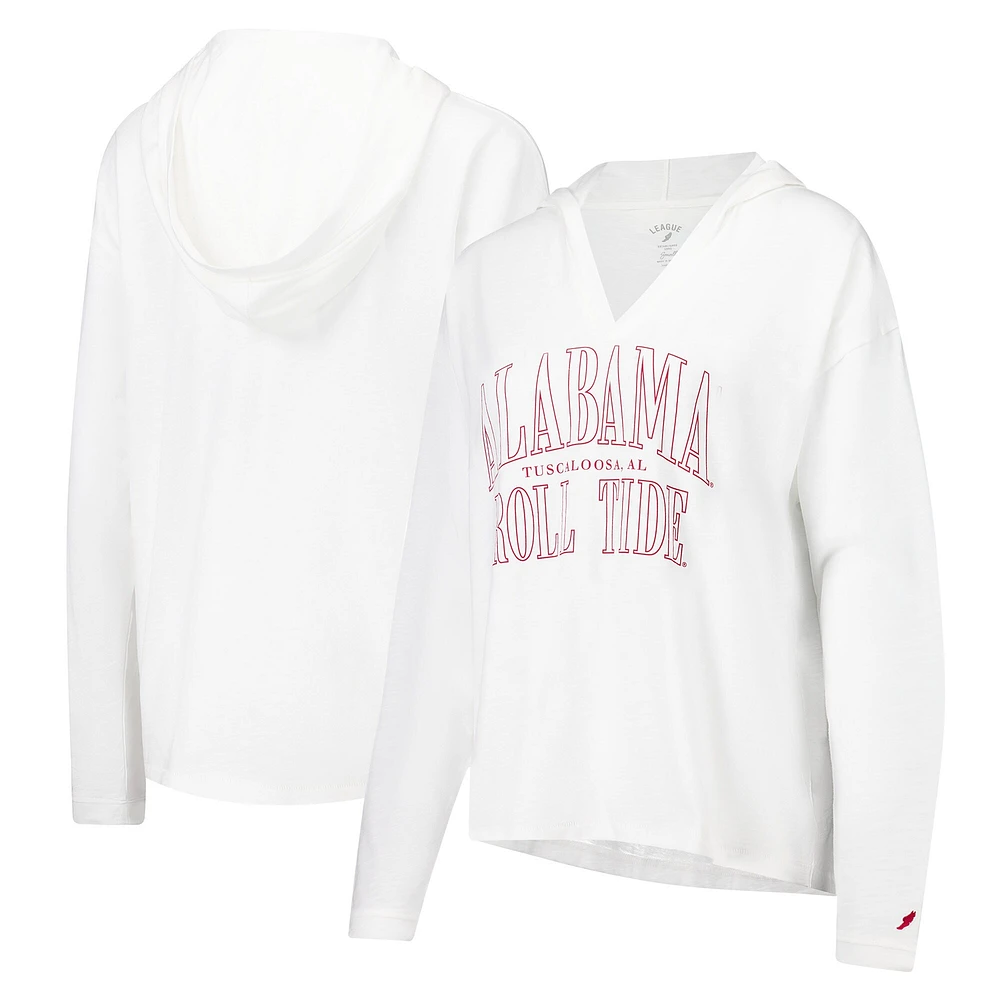 T-shirt à capuche manches longues et col en V blanc Alabama Crimson Tide Slub pour femmes