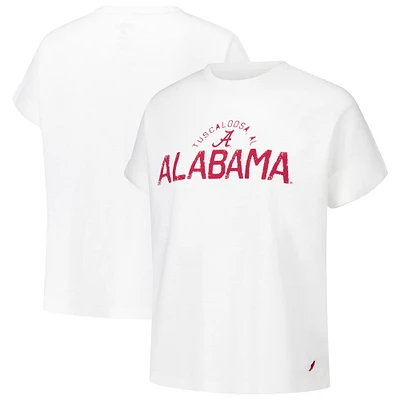 T-shirt blanc à revers roulés Alabama Crimson Tide Slub pour femmes de la ligue universitaire