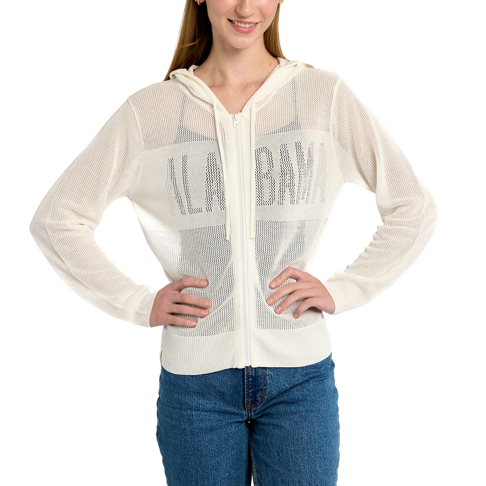 Pull à capuche avec fermeture éclair sur toute la longueur en maille ton pour femme Lusso Cream Alabama Crimson Tide