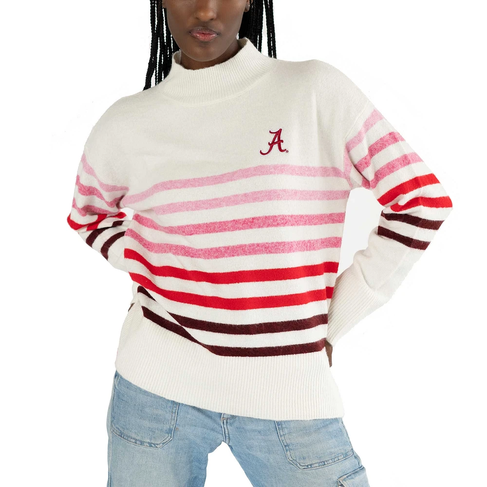 Pull oversize à col montant et rayures Simone pour femme de Lusso White Alabama Crimson Tide