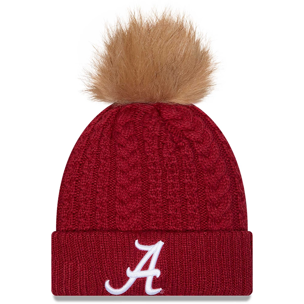 Women's New Era  Crimson Alabama Crimson Tide Luxury Cuffed Knit Hat with Pom