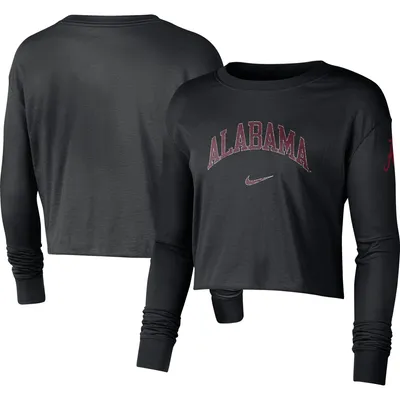 Alabama Crimson Tide Nike Women's 2-Hit Cropped Long Sleeve Logo T-Shirt - Black