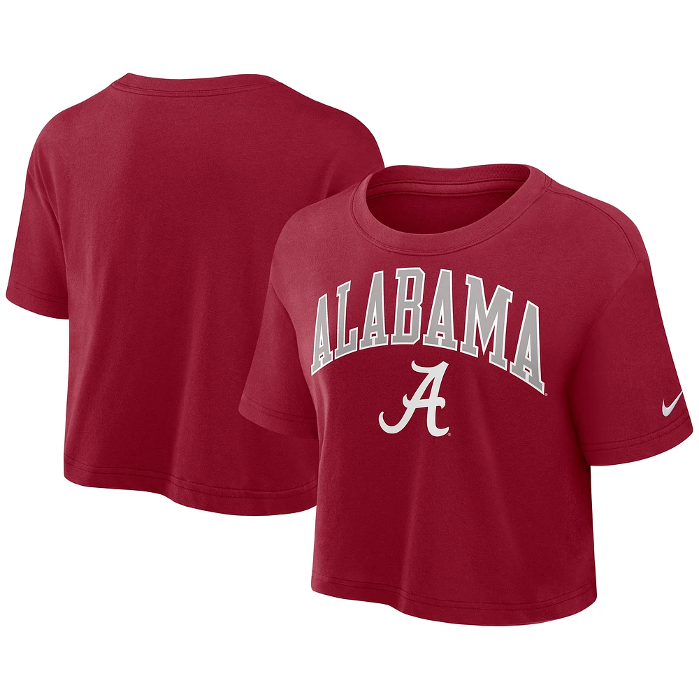 Women's Nike Crimson Alabama Tide Power Pursuit Athletic Prep Arch Performance Cropped T-Shirt