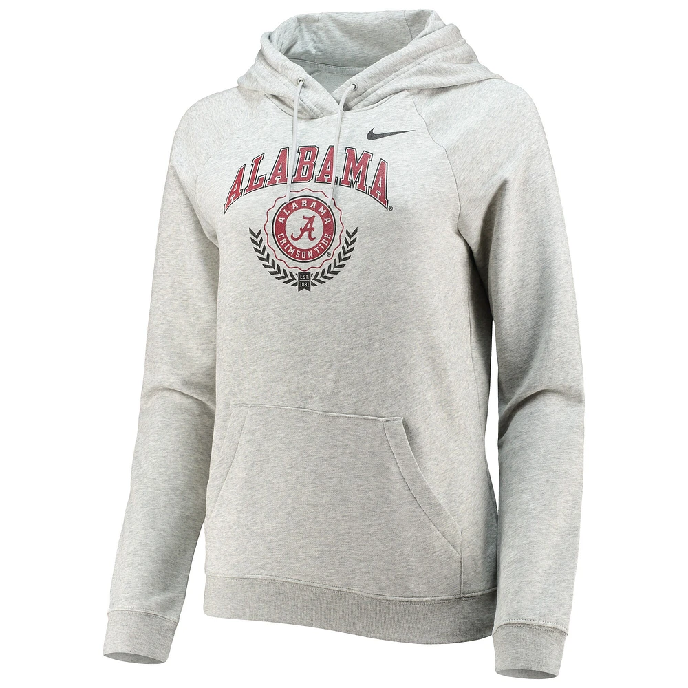 Sweat à capuche raglan Nike Alabama Crimson Tide Varsity Fleece Tri-Blend gris chiné pour femme