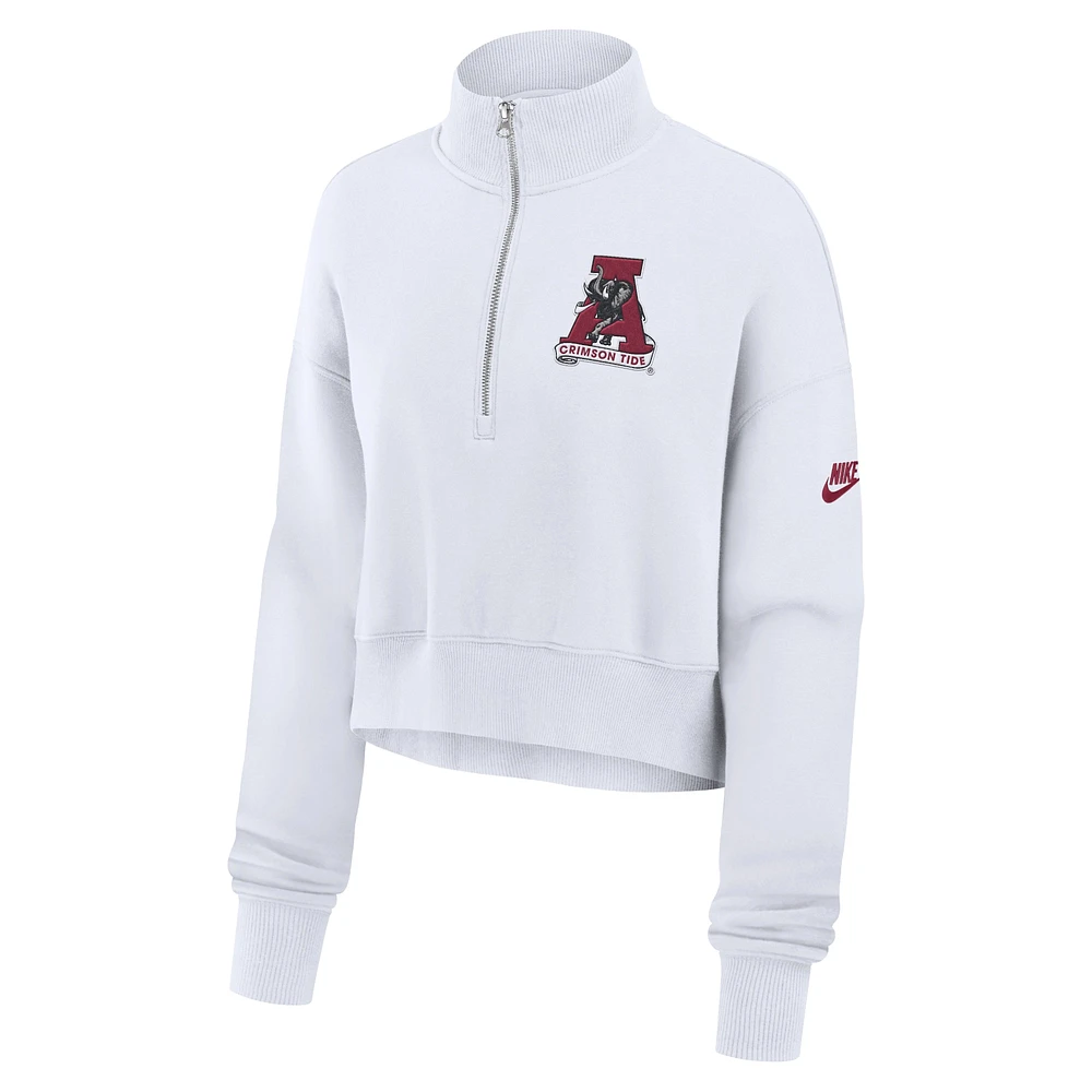 Sweat-shirt court à demi-zip Nike Alabama Crimson Tide Legacy Elevated Logo pour femme Blanc