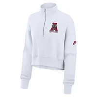 Sweat-shirt court à demi-zip Nike Alabama Crimson Tide Legacy Elevated Logo pour femme Blanc