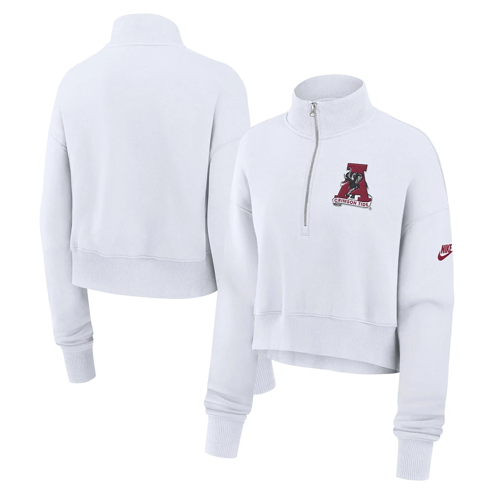 Women's Nike White Alabama Crimson Tide Legacy Elevated Logo Cropped Half-Zip Sweatshirt