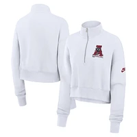 Sweat-shirt court à demi-zip Nike Alabama Crimson Tide Legacy Elevated Logo pour femme Blanc