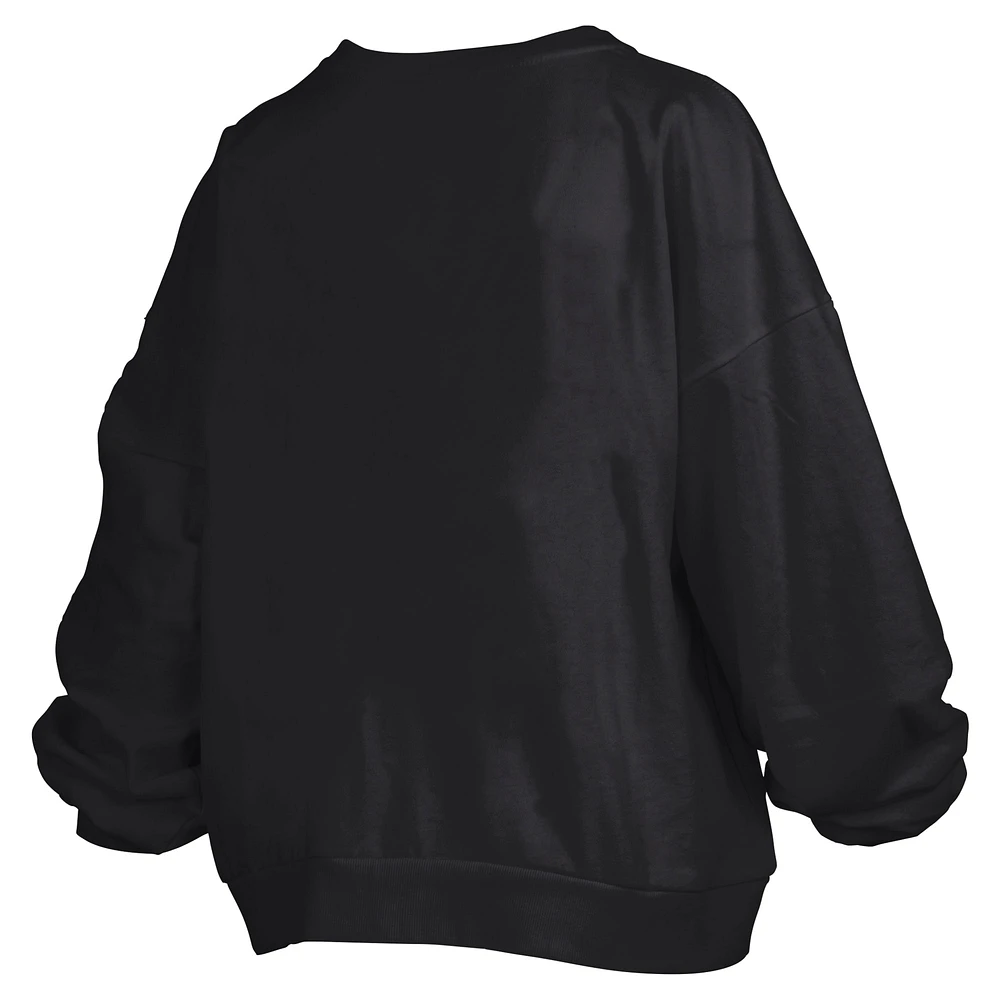 Women's Pressbox Black Alabama Crimson Tide Big Aug Script Janice Oversized Pullover Sweatshirt