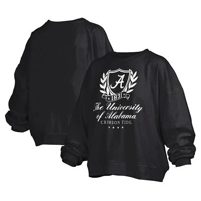 Women's Pressbox Black Alabama Crimson Tide Big Aug Script Janice Oversized Pullover Sweatshirt