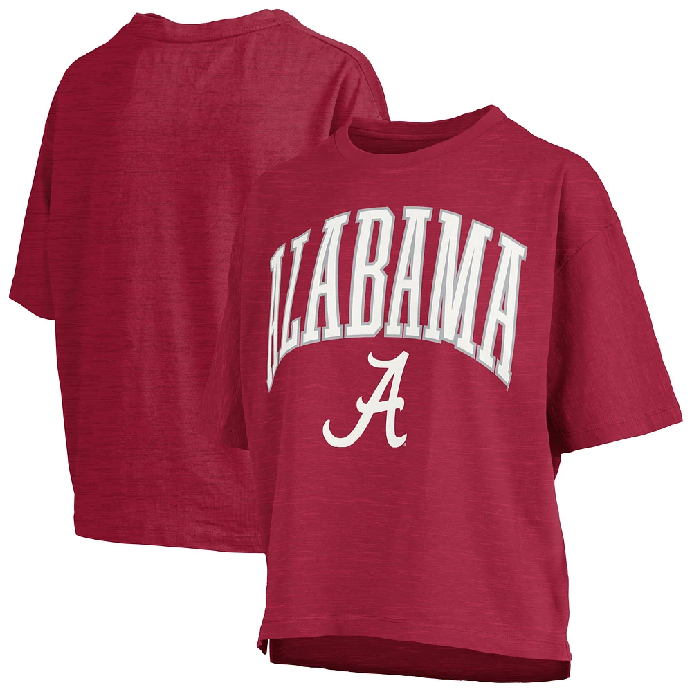 Women's Pressbox Crimson Alabama Tide Nelson Arch Over Logo Waist Length Oversized Slub T-Shirt