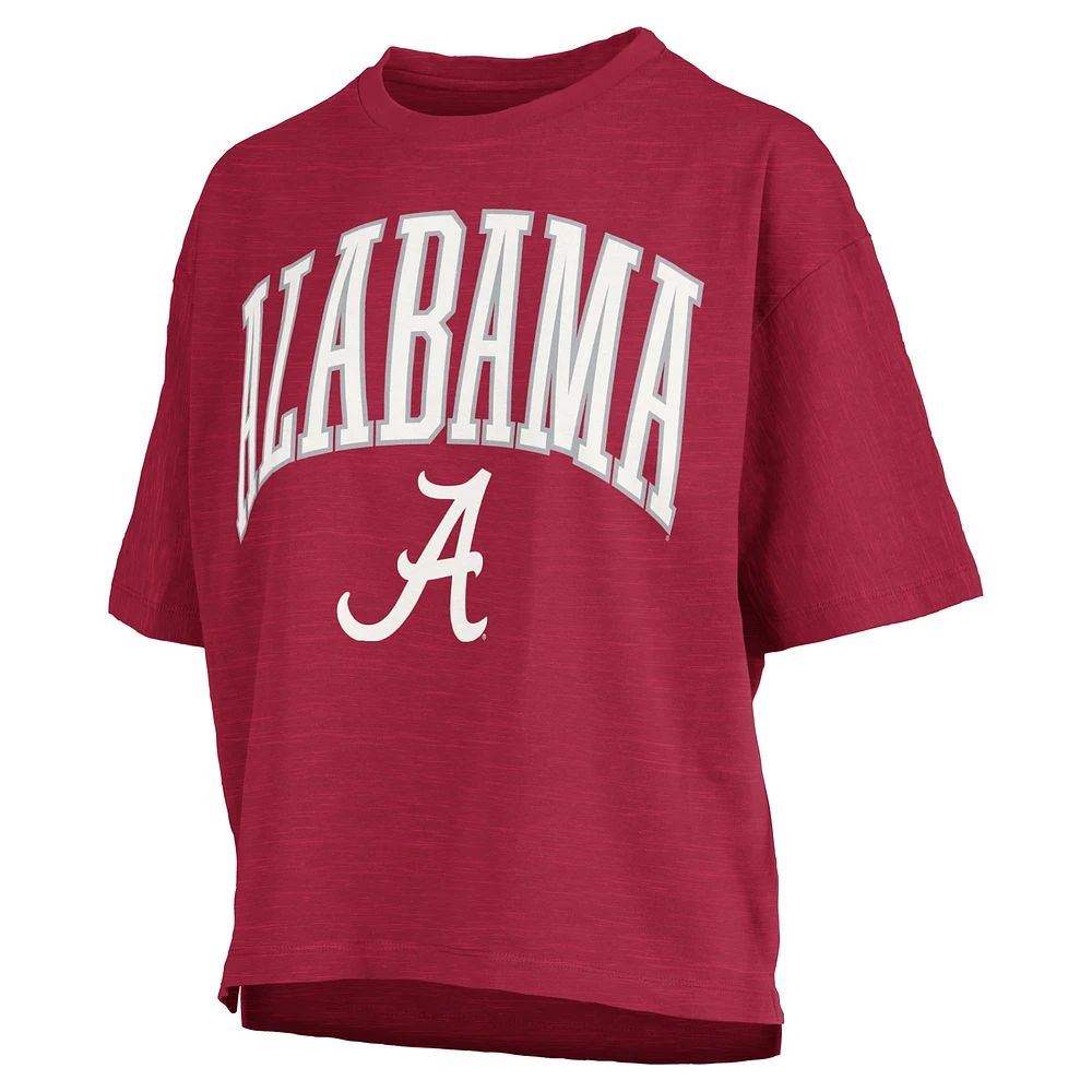 Women's Pressbox Crimson Alabama Tide Nelson Arch Over Logo Waist Length Oversized Slub T-Shirt