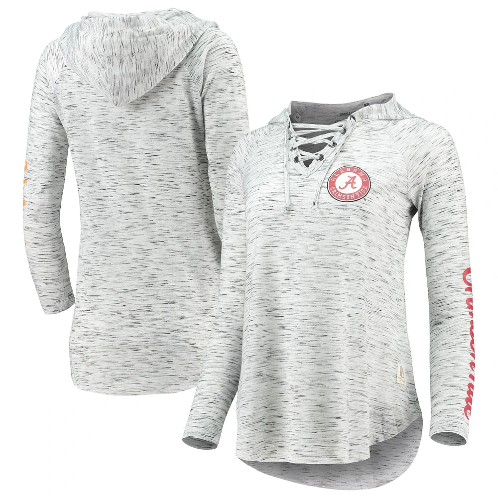 Women's Pressbox Gray Alabama Crimson Tide Space Dye Lace-Up V-Neck Long Sleeve T-Shirt