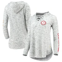 Women's Pressbox Gray Alabama Crimson Tide Space Dye Lace-Up V-Neck Long Sleeve T-Shirt