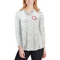 Women's Pressbox Gray Alabama Crimson Tide Space Dye Lace-Up V-Neck Long Sleeve T-Shirt