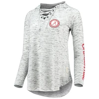 Women's Pressbox Gray Alabama Crimson Tide Space Dye Lace-Up V-Neck Long Sleeve T-Shirt